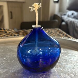 Cobalt Blue Glass Oil Lamp - blown glass